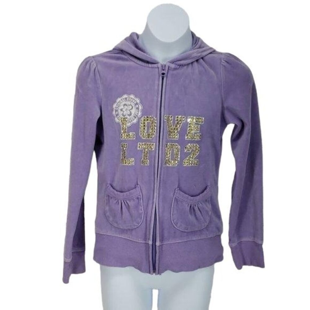 Limited Too Girls Purple Hoodie Love‎ LT D2 Rhinestone Youth Size 12 Zip-Up
